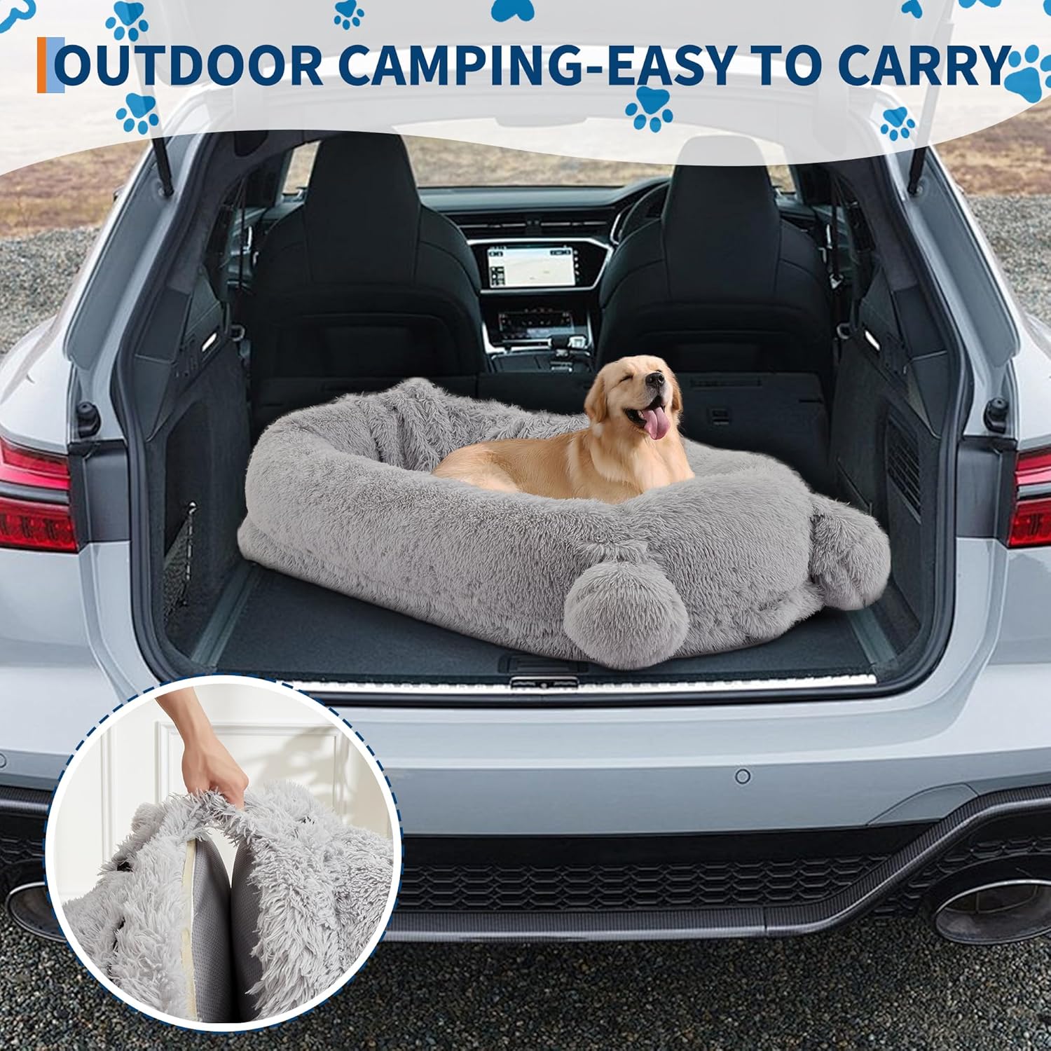 Human Dog Bed for Adults, 71''x45''x12'' Large Dog Bed with Blanket, Storage Pockets, Portable Handle, Removable Cover, High-Density Foam Pet Beds for Humans, Grey