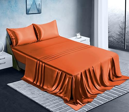 Vista 42 de Manyshofu Satin King Sheets Set - 4 Piece, Camel Gold, Cooling & Luxury Bedding (1 Fitted, 1 Flat, 2 Pillow Cases)
