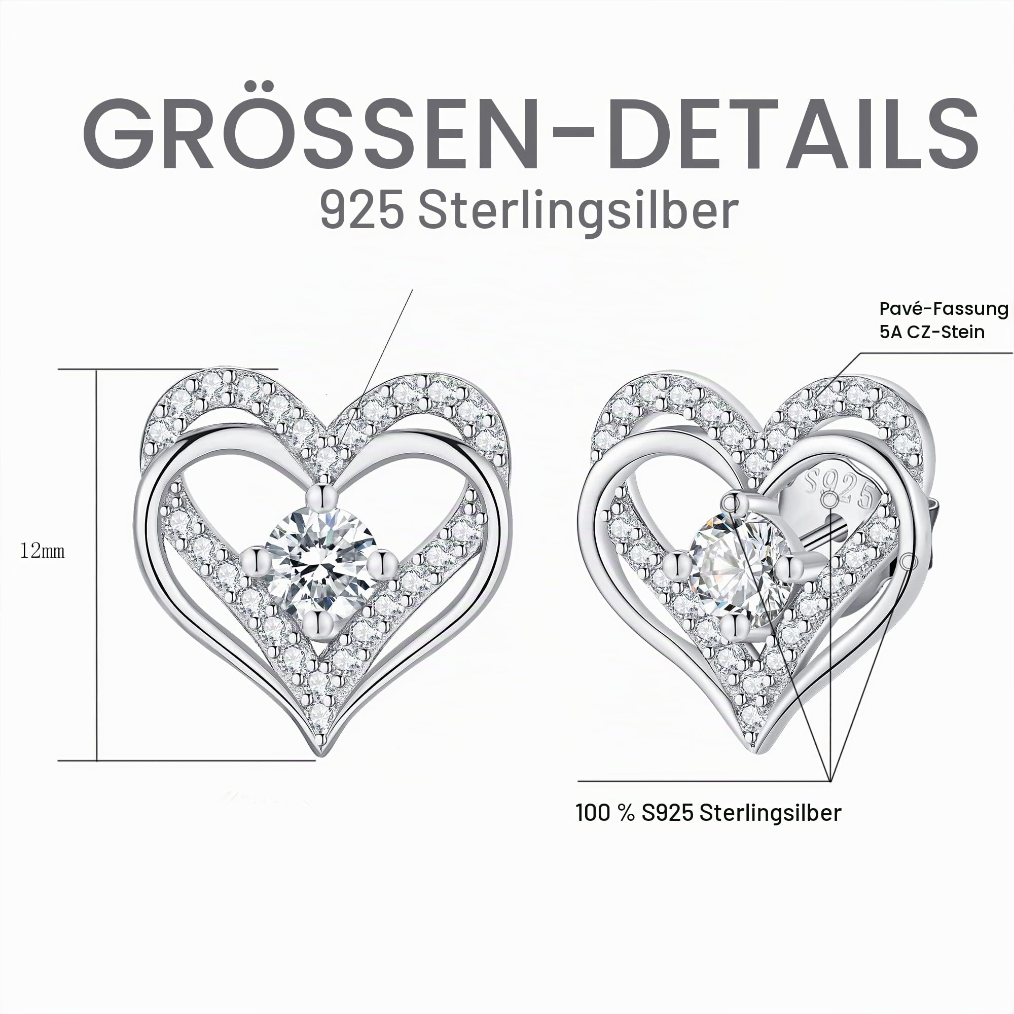 Jrêveinfini Herz Ohrringe Silber 925 Damen Mädchen, Geschenke für Frauen Mädchen Mama mit Geschenkbox