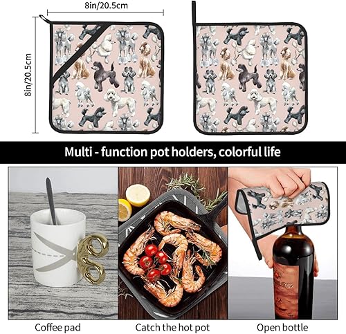 Miniatura 8 de Poodles Dogs - Soporte cuadrado aislado para ollas  8 x 8 pulgadas juego de dos piezas grueso y duradero aislamiento térmico anticaldera