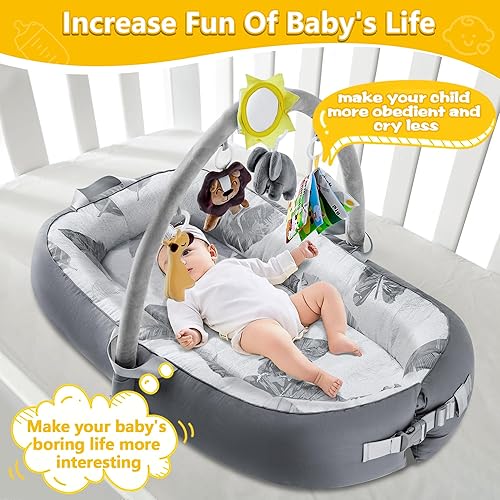 Miniatura 5 de Tumbona portátil para bebé, para viajes, transpirable y cómoda, 100% algodón, tumbona infantil de 0 a 24 meses, lavable a máquina, artículos