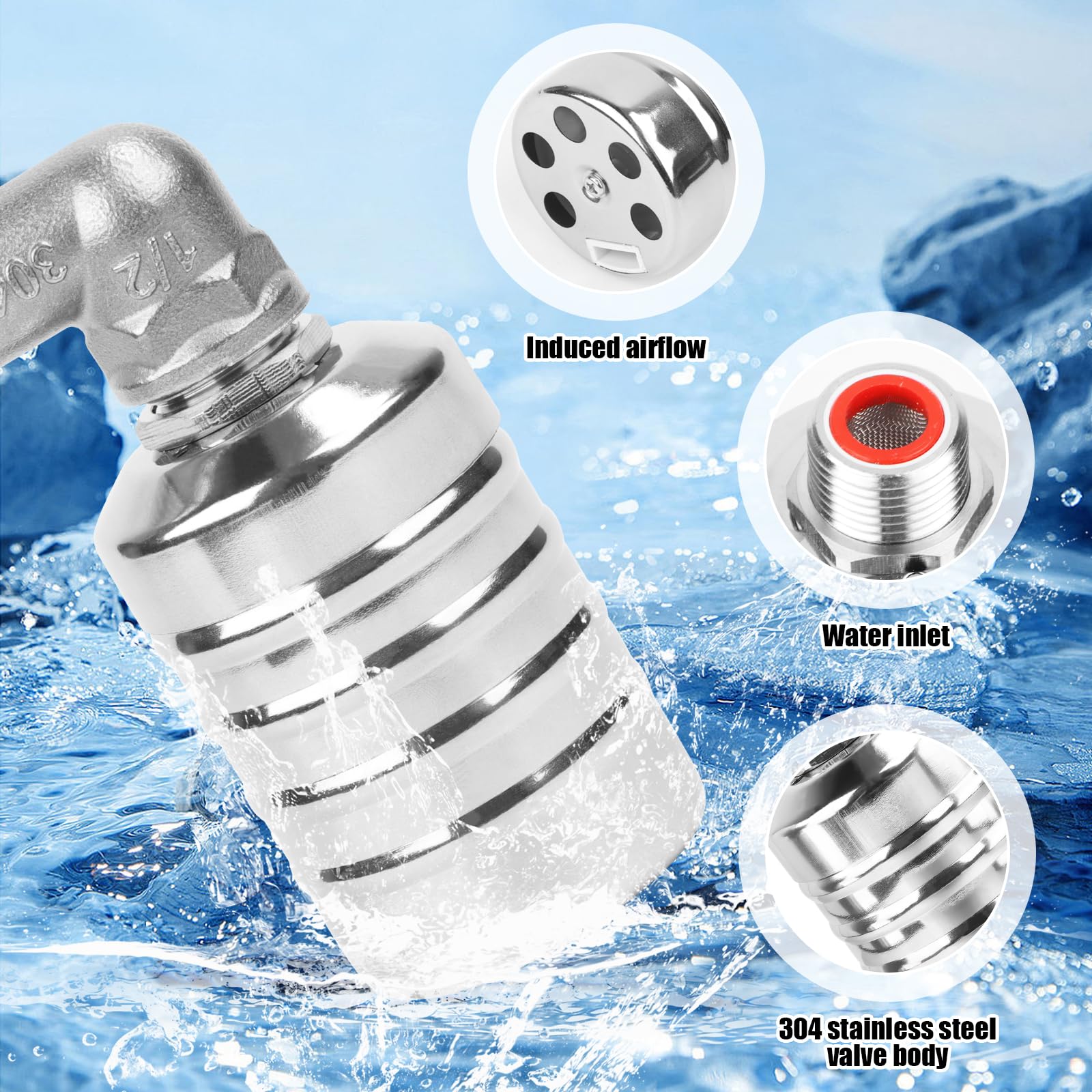 Automatisches Schwimmerventil,Schwimmerventil 1/2'' oder 3/4'' Automatische Wasserstandsregelung Einstellbar 304 Edelstahl,mit Wasserhahn-Dichtungsband und Wellrohr