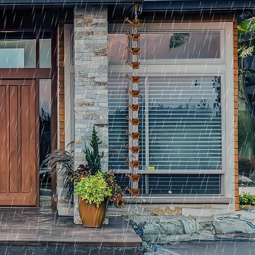 Miniatura 2 de Cadena de lluvia de 8.5 pies, cadenas de lluvia para canalones, cadena de lluvia chapada en cobre, cadenas de lluvia para exteriores, cadenas de