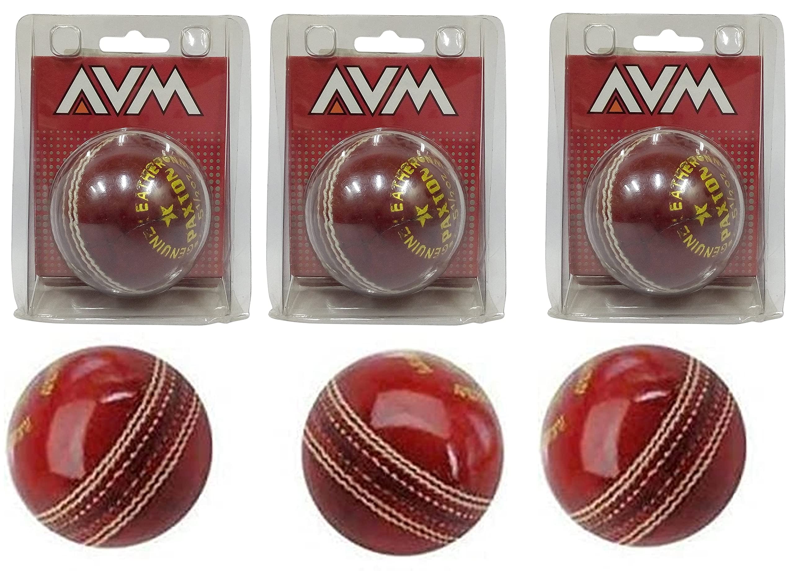 FRATELLI Leather Cricket Ball for Tournament and Club Matches, Practice Leather Ball 5 ½ OZ Hand Sewn Ball for Boys & Girls (Pack of 3 - Red)-image-3