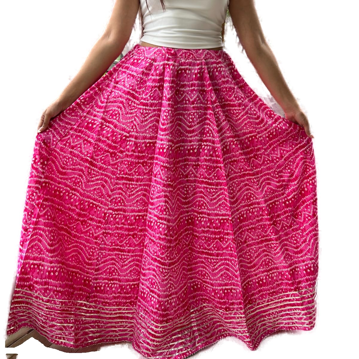 true valua 12 Kali Bandhej/Bandhani Rayon Ghagra Skirt Pink-picture-29