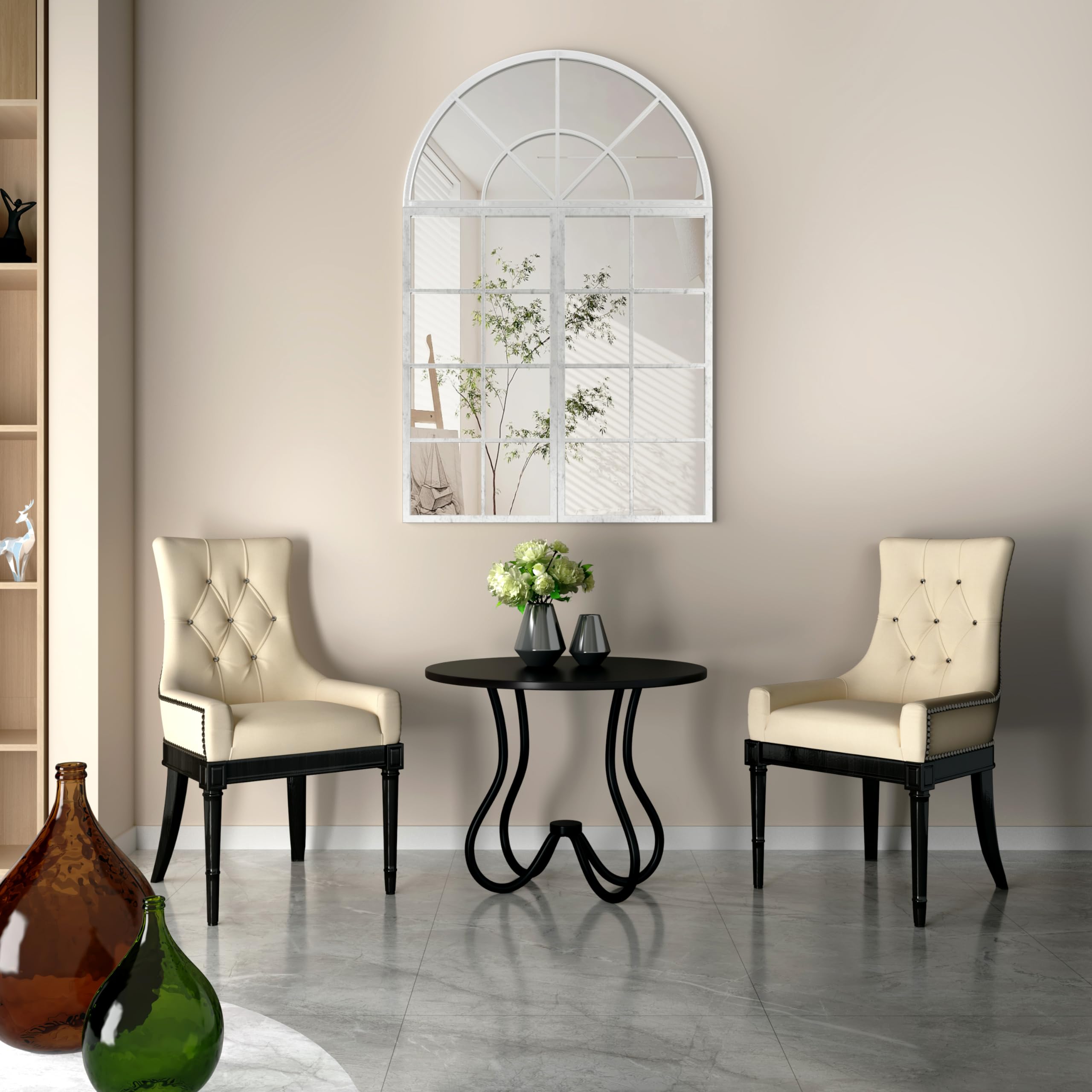 NXHOME Silver Arched Window Finished Metal Mirror, 47.24×31.5" Set of 3pcs,Spliced Detachable Composable Wall Mirror Windowpane Decoration for Living Room Decorative