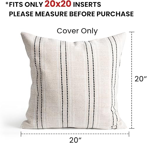 Miniatura 2 de AELS Juego de 2 fundas de almohada decorativas de lino de 20 x 20 pulgadas, fundas de almohada con textura bohemia, color beige con punto blanco y