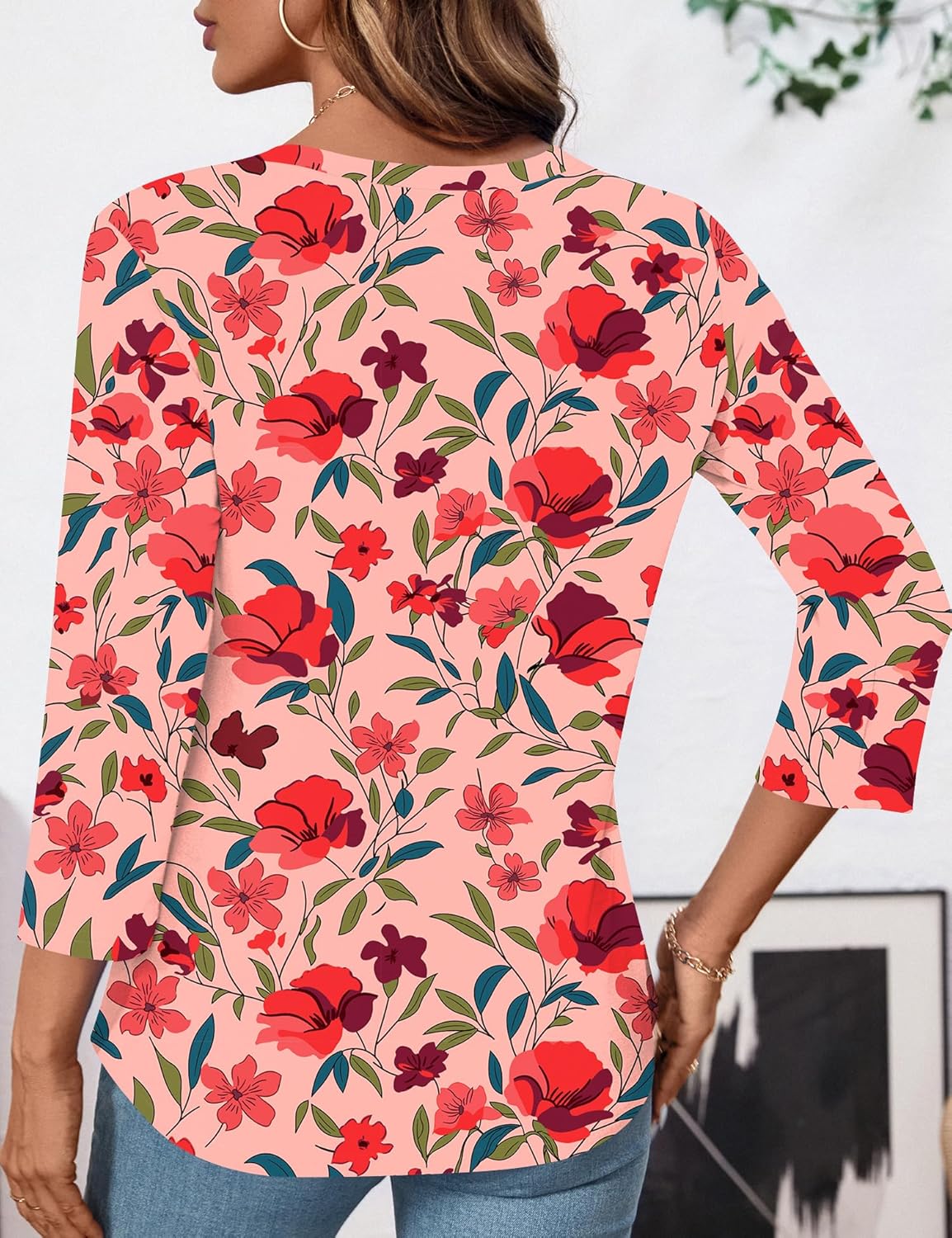 LOMON Womens 3/4 Length Sleeve Tops V Neck Business Casual Blouses Summer Tees Shirts 2026 - Image 4