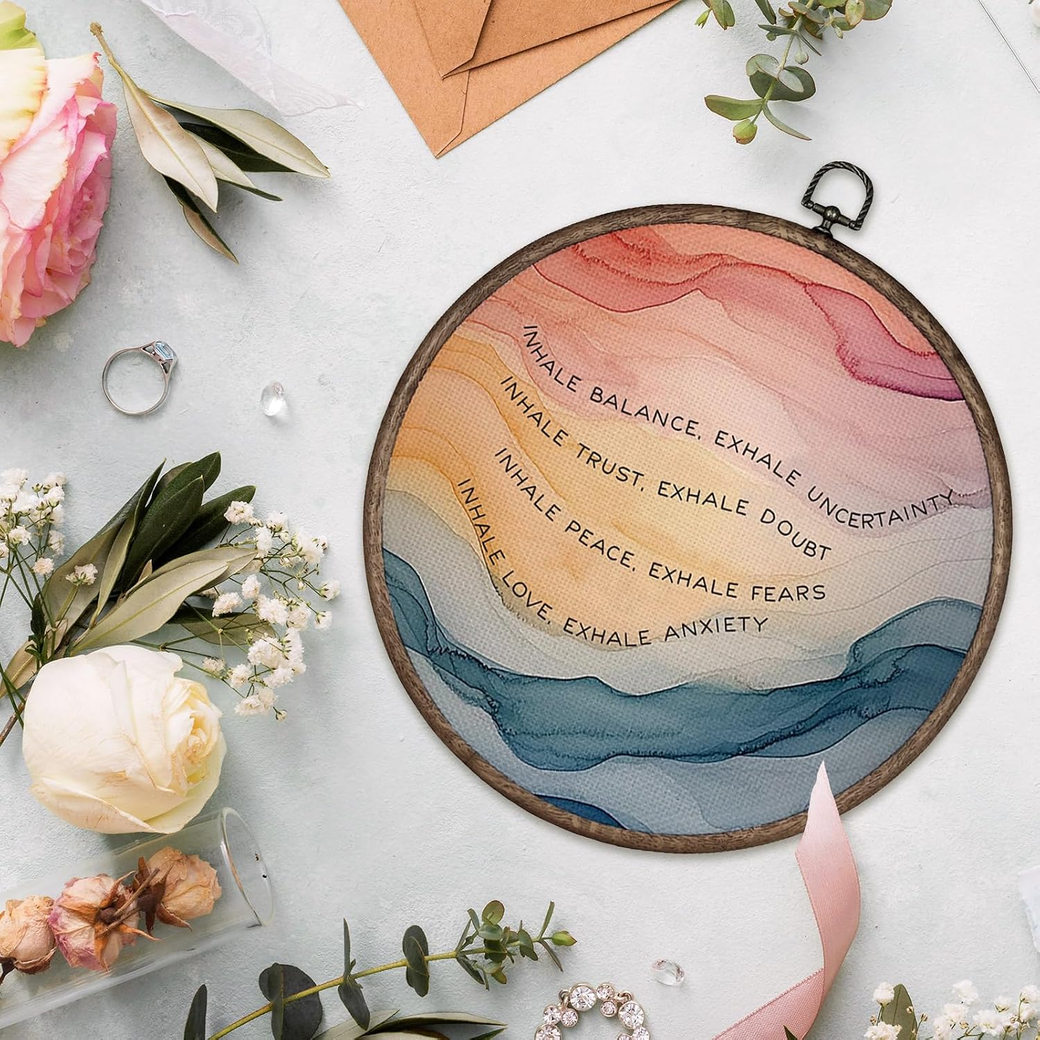 GWFSJYU Inhale Exhale Mental Health Framed Wall Art Decor, Therapy Office Decor, Watercolor Abstract Round Canvas Prints Wall Art, Calming Breathe Hanging Decor for Therapy Counselling Room, 10”x10” image 2