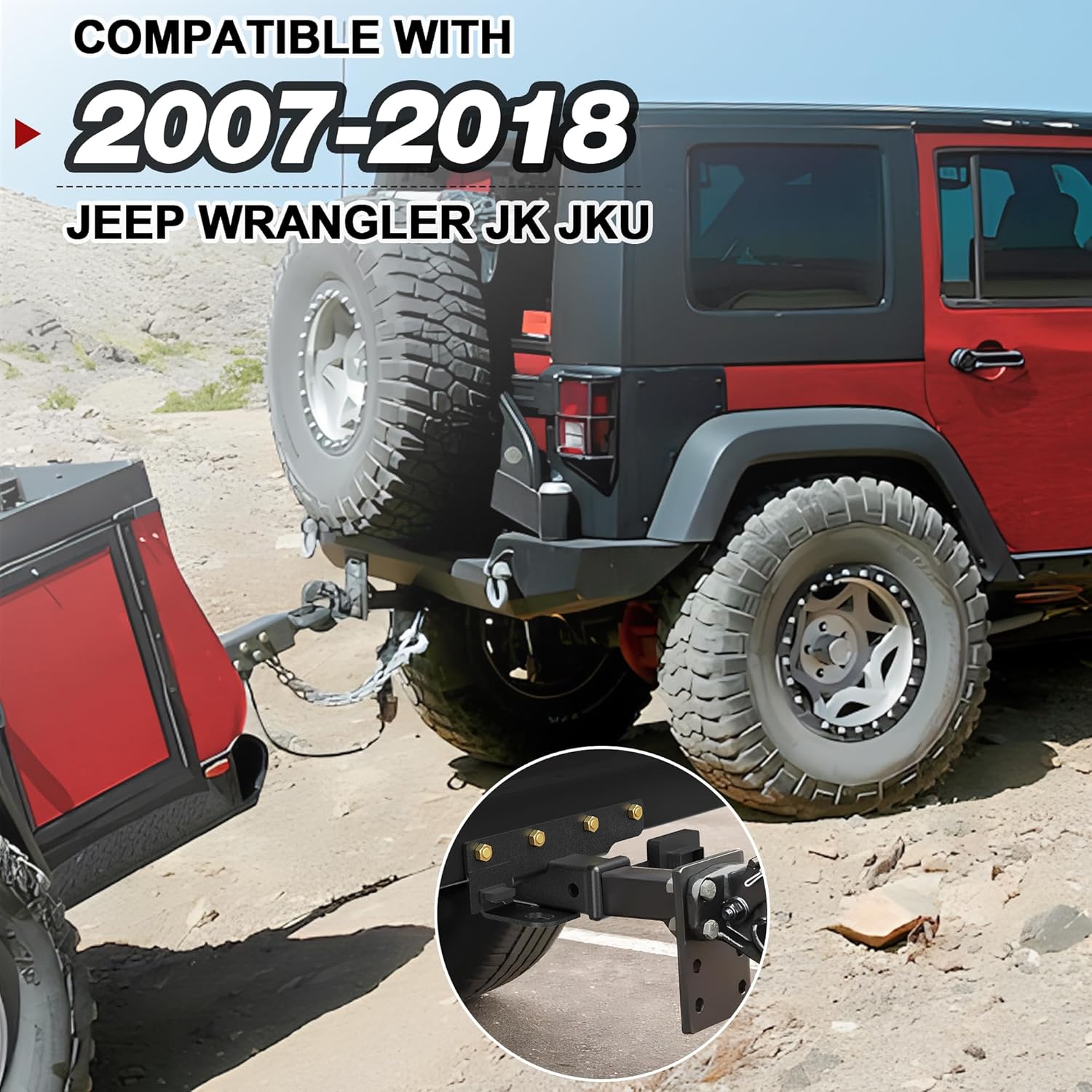Tow Trailer Hitch Receiver Kit 2 Inch Rear Bumper, Max Towing Capacity 3500 lbs, Compatible with 2007-2018 Jeep Wrangler JK JKU (2 Door and 4 Door Unlimited)