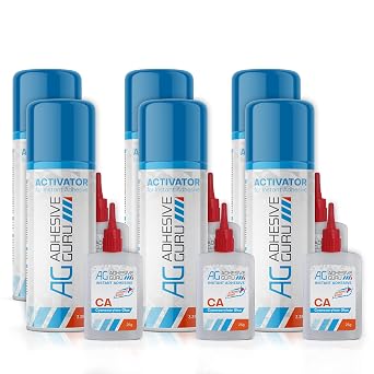 Adhesive Guru CA Glue with Activator 6X 0.9 oz-6x 3.38 fl oz Professional Cyanoacrylate Adhesive and Super Glue Accelerator for Ceramic,Woodworking, Glass, DIY&Craft,Repair, 3D Printing,Plastic