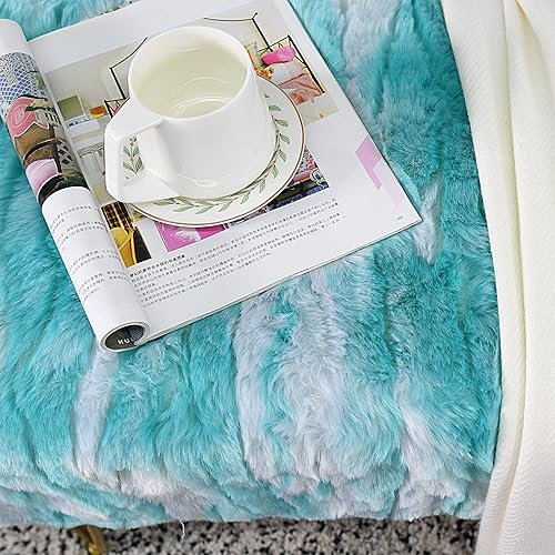 Miniatura 9 de Banco largo rectangular azul otomano suave de piel sintética de 46 x 16 x 22 pulgadas, taburete reposapiés peludo para dormitorio al final de la