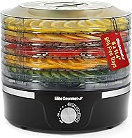 Elite Gourmet EFD319 Food Dehydrator - 5 BPA-Free 11.4" Trays, 95-158°F Temp Control for Jerky, Fruits, Herbs, Veggies - Black