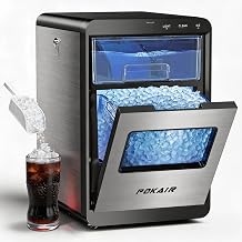 POKAIR Nugget Ice Maker Countertop 44lb/Day, Self-Cleaning, Stainless Steel, Portable, Soft Chewable Pebble Ice Machine for Home Kitchen, RV & Office