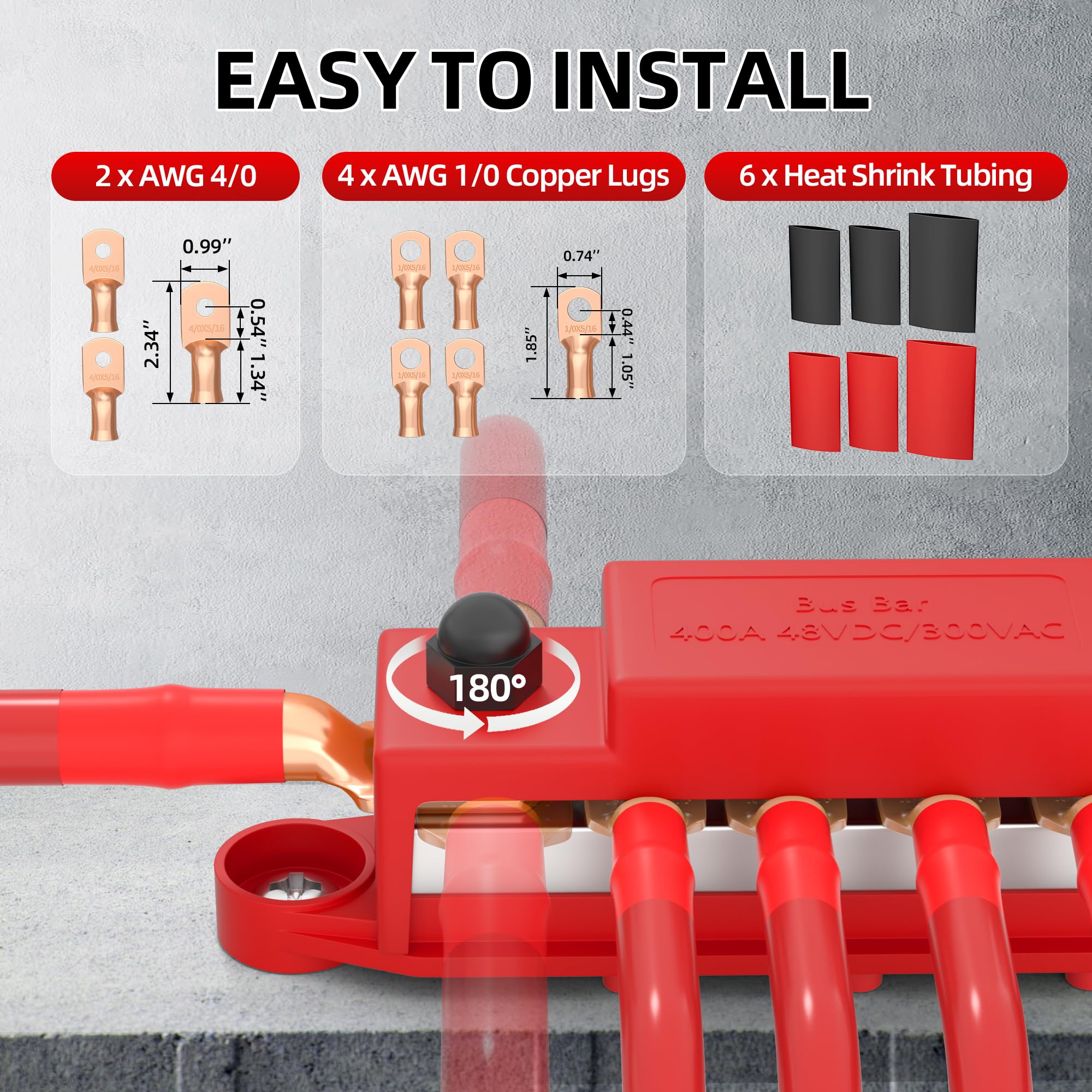 Joinfworld Sammelschiene Busbar 12V,150A Stromverteilungsblock,Marine Stromverteilerblock mit Abdeckung,6x3/8"Anschlussbolzen,bis 150VAC 48VDC,Positive & Masse-Sammelschiene für Auto