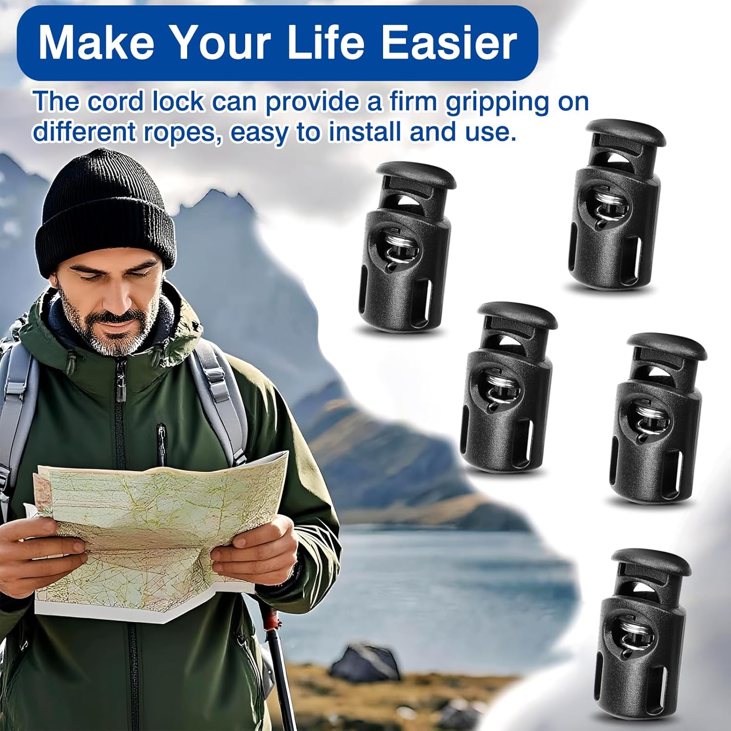 20 Pack Black Plastic Spring Cord Locks – Drawstring & Paracord Toggle Stoppers for Hoodies, Shoes, Bags and More - Image 6