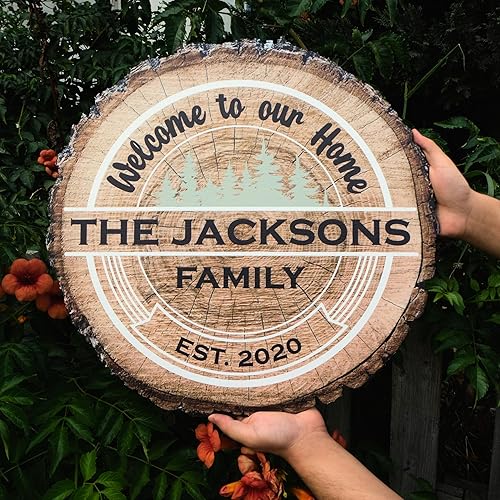 Miniatura 4 de Custom Wood Name and Welcome Sign, Personalized Gifts, Realistic Tree Slice Appearance Printed on MDF,