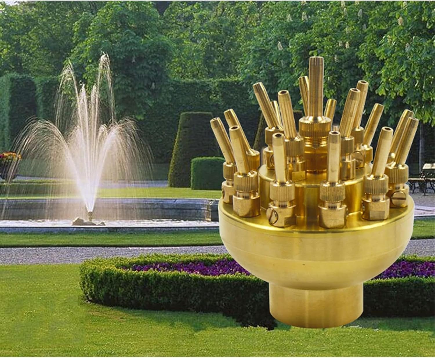 3 Layers Water Fountain Nozzle, 2in (DN50) Female Thread Inlet, 17 Sprinklers Adjustable Multi-Tube Brass Spray Head, for Garden Outdoor Pond Decorations