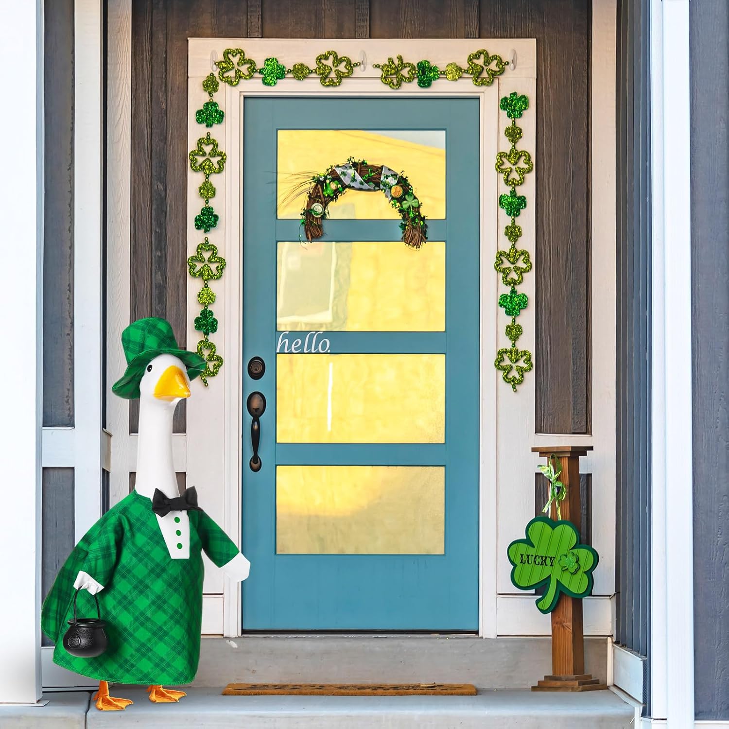 FuWeave 3 Set Easter Goose Outfit St. Patrick Valentine's Day Lawn Porch Goose Clothes Cement Patio Yard Lawn Costume