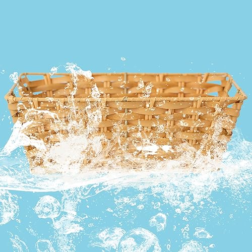 Miniatura 6 de JS HOME Cestas de almacenamiento de mimbre con forros, cestas de almacenamiento a prueba de humedad con asas integradas tejidas a mano, cajas de