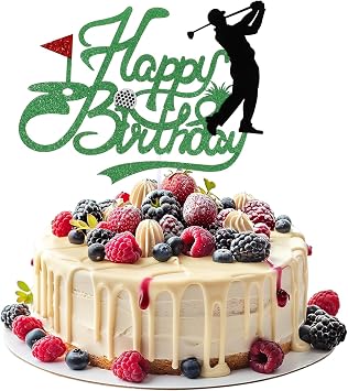 Happy Birthday Sign Golf Cake Topper, Glitter Golf-Cake Topper for Golfs Ball Player Golf Cakes Decorations Golfs Happy Birthday Cake Toppers, Golf-Themed Party Decorations for Man Boy Girl