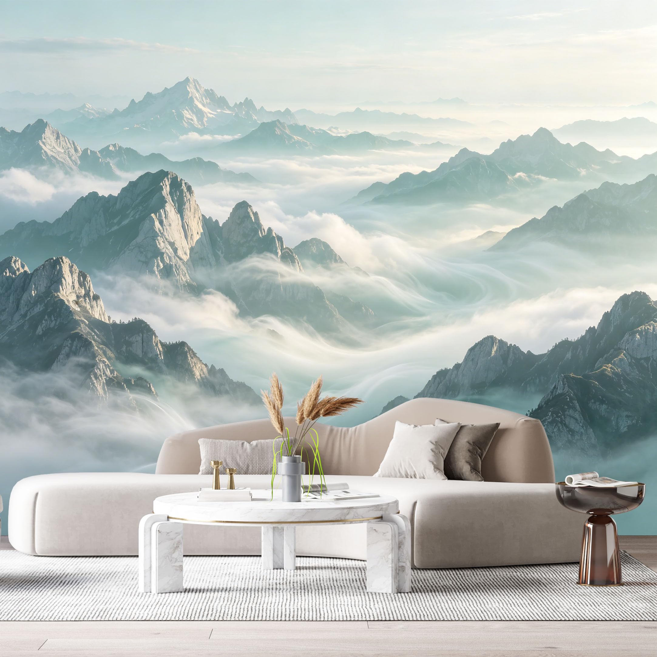 Custom Size Wall Murals Misty Mountain Landscape 3D Contemporary Peak Clouds Valley View SelfAdhesive Wall Fabric Removable Large Wallpaper for Photo Living Room