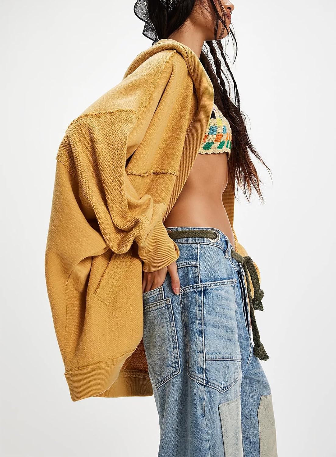 Yuemengxuan Women Open Front Cardigans Y2K Oversized Sweatshirt Drop Shoulder Coatigan Hooded Jackets Fall Coat Outfits - Image 4