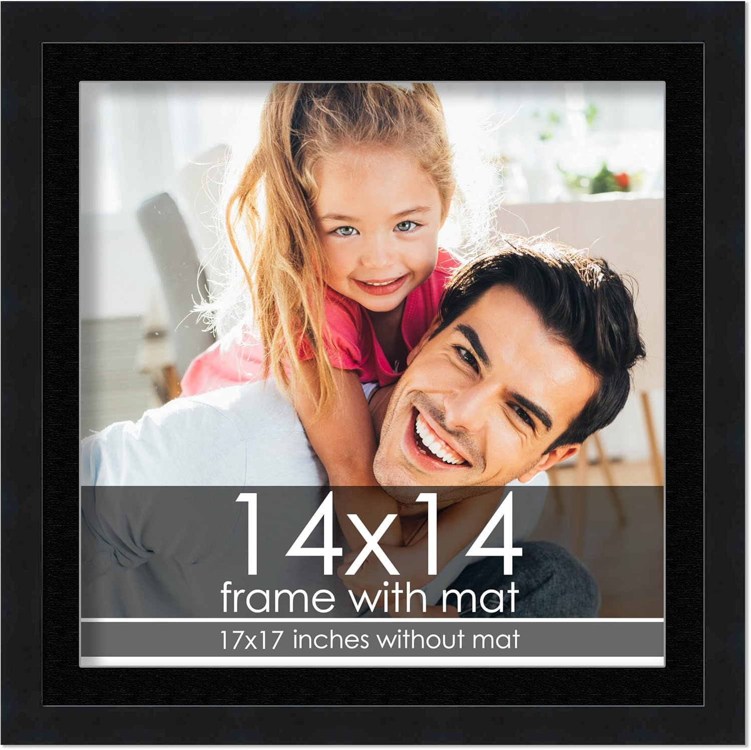 14x14 Frame with Mat Black 17x17 Frame Wood Made to Display Print or Poster