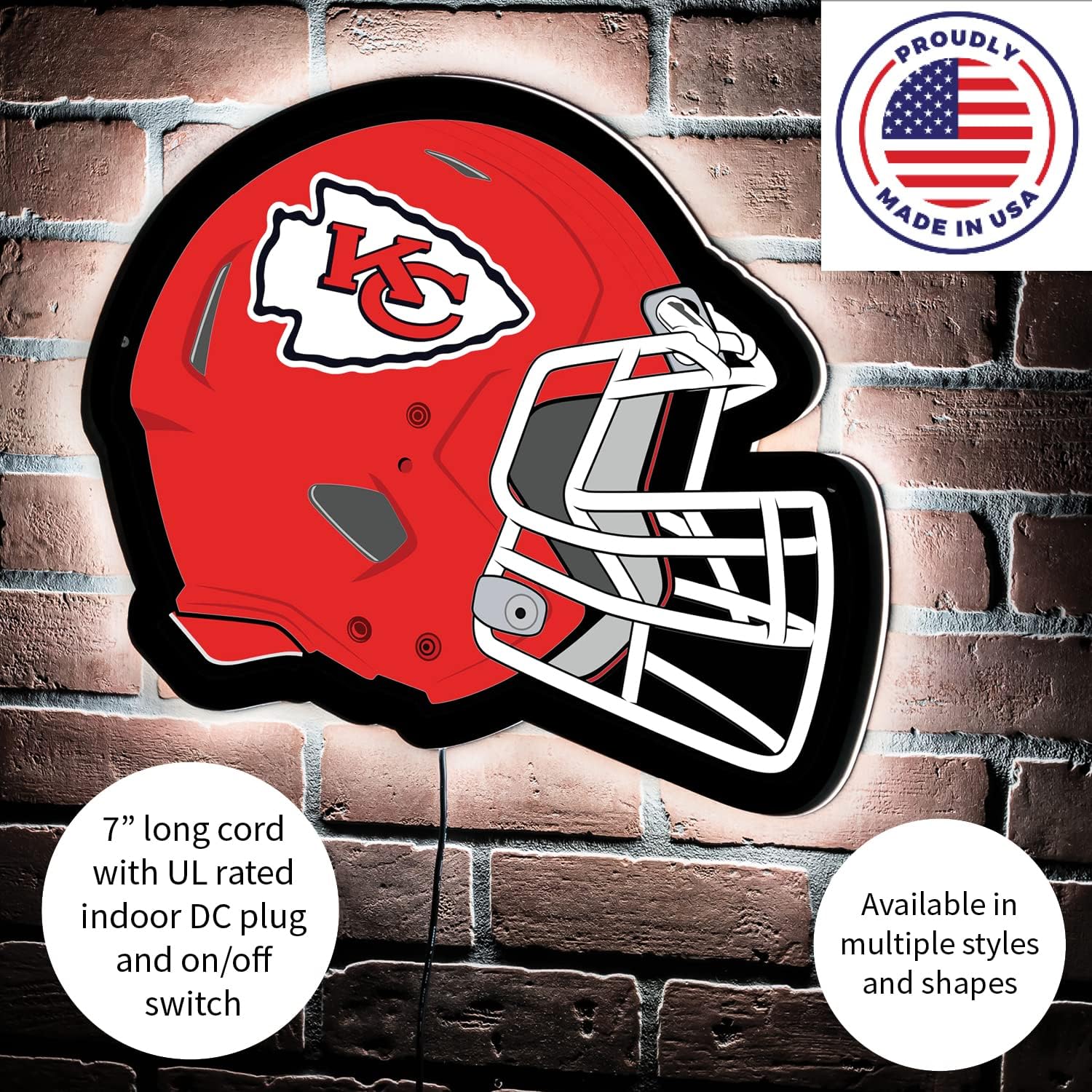 Team Sports America Evergreen NFL Kansas City Chiefs Ultra-Thin LED Light Wall Sign Decor | Full Size Replica Helmet | 19.5 x 15 Inches | Made in the USA - Image 6