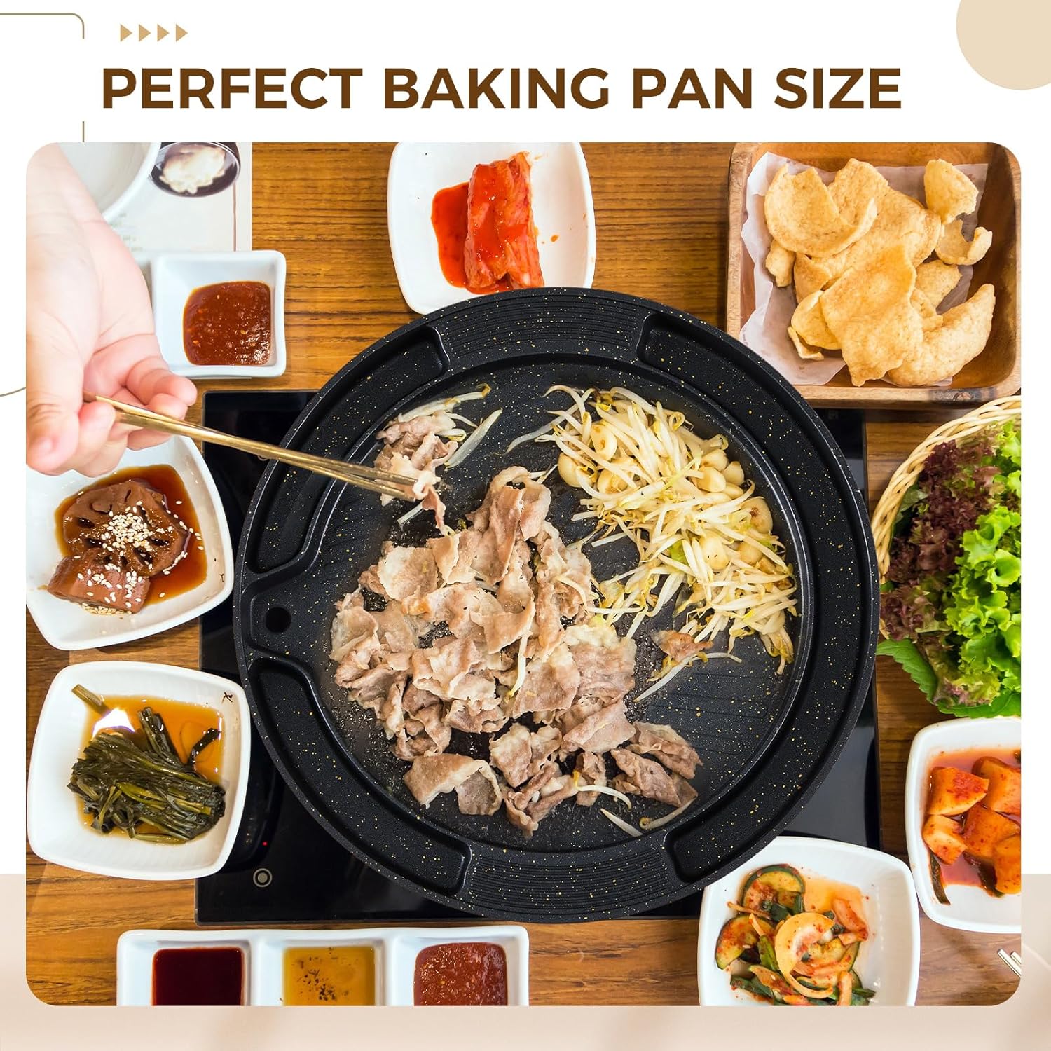 Honeydak Korean BBQ Grill Pan with Bag, Oil Brush and Food Tongs, Stove Top Nonstick Traditional BBQ Pan Aluminum Smokeless for Indoor Outdoor