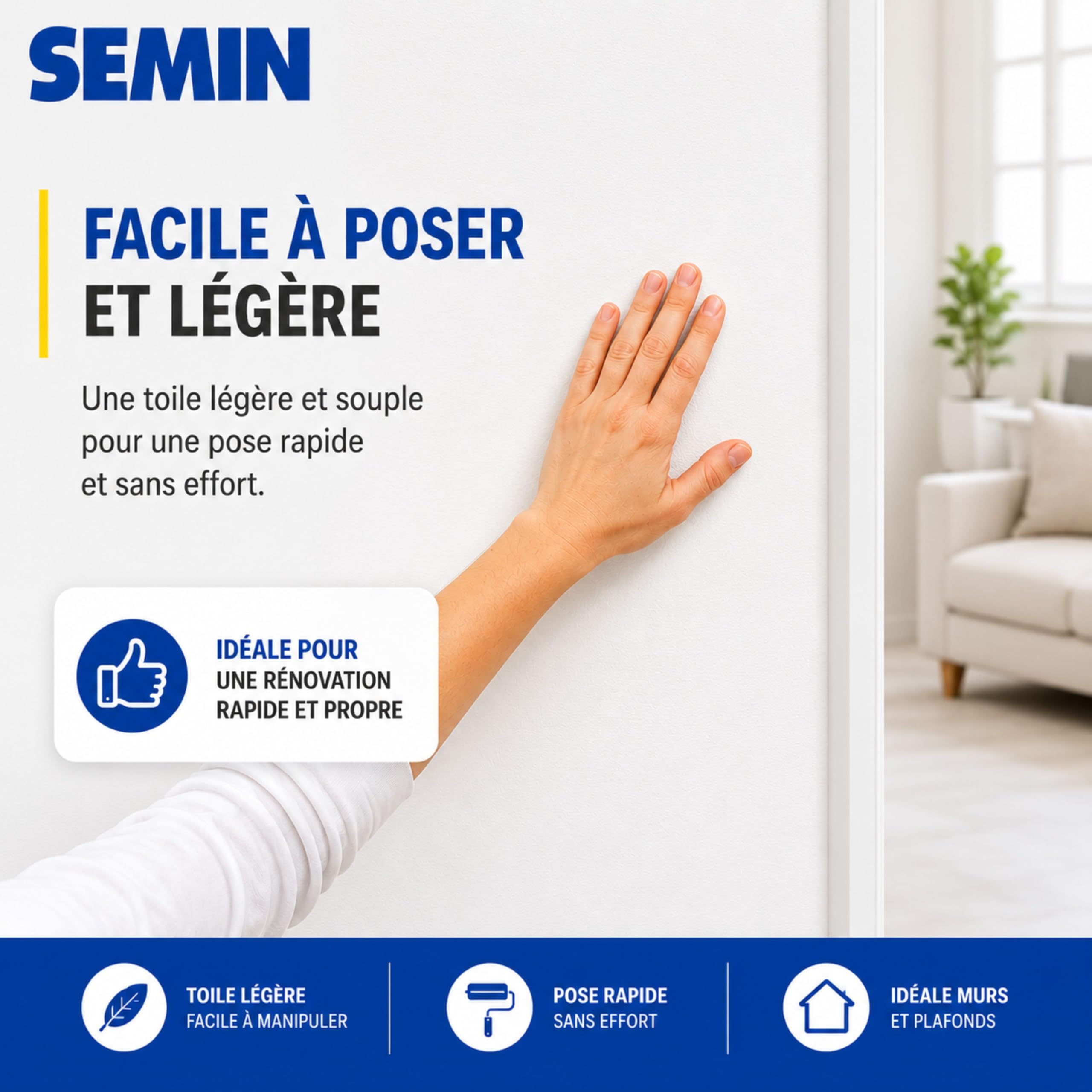 Semin - Revêtement de Rénovation Lisse à Peindre - Sem Renov - Intérieur - Rouleau de 25 x 1 m (Lot de 3, 75 Mètres)