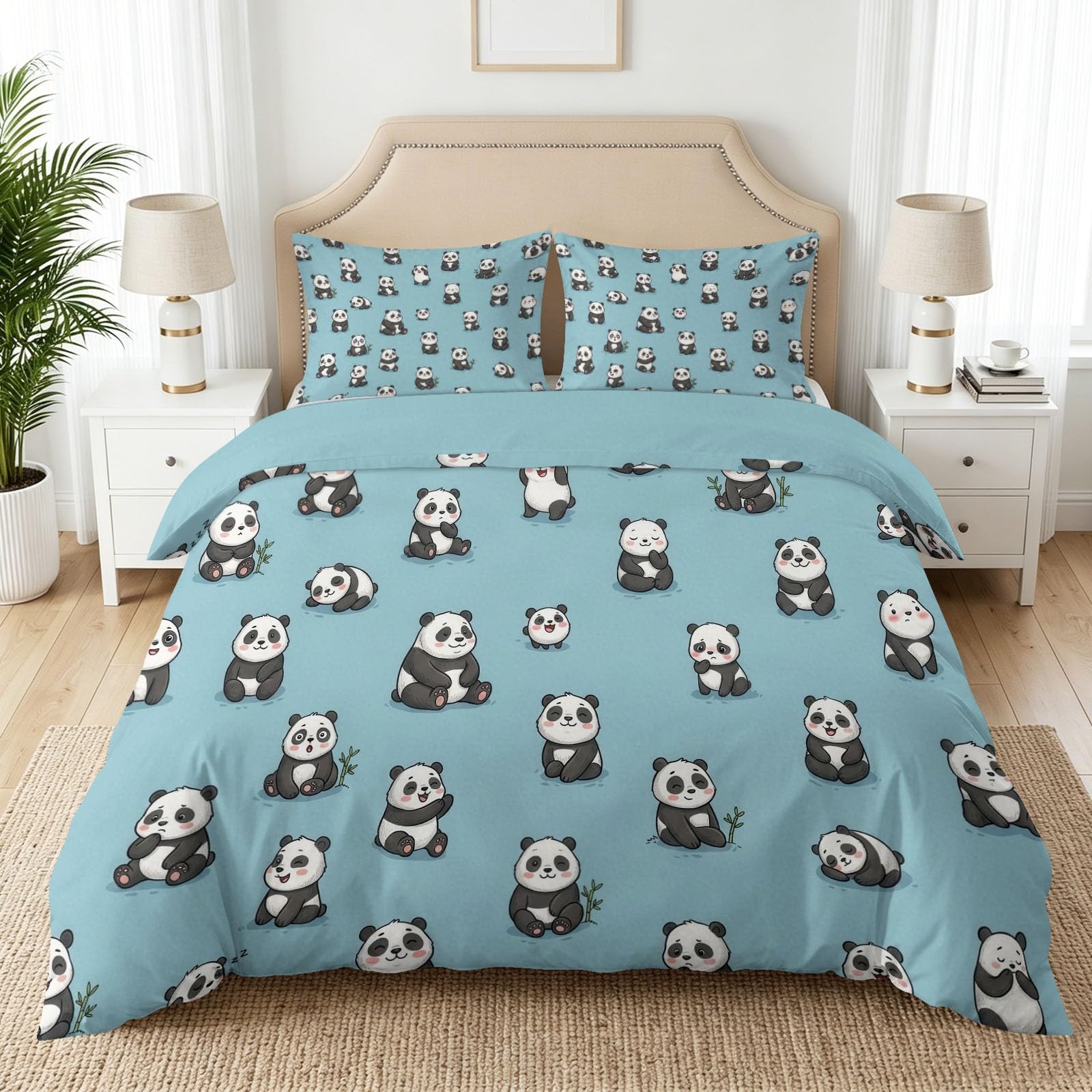 Housse de couette 90x190 cm zippée panda pour un lit enfant facile à border