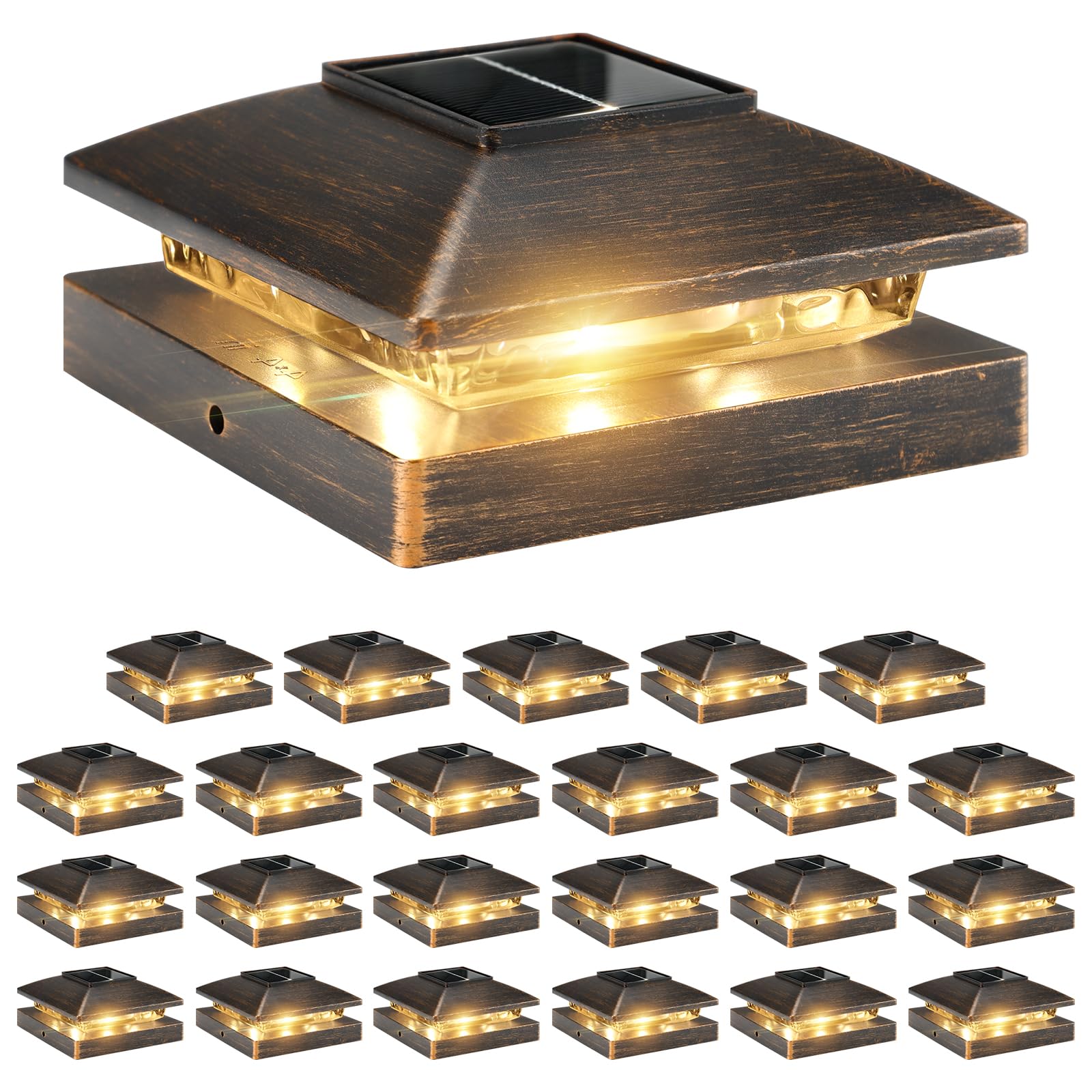 Photo 1 of JOFIOS Solar Post Cap Lights, 24 Pack, Brushed Copper