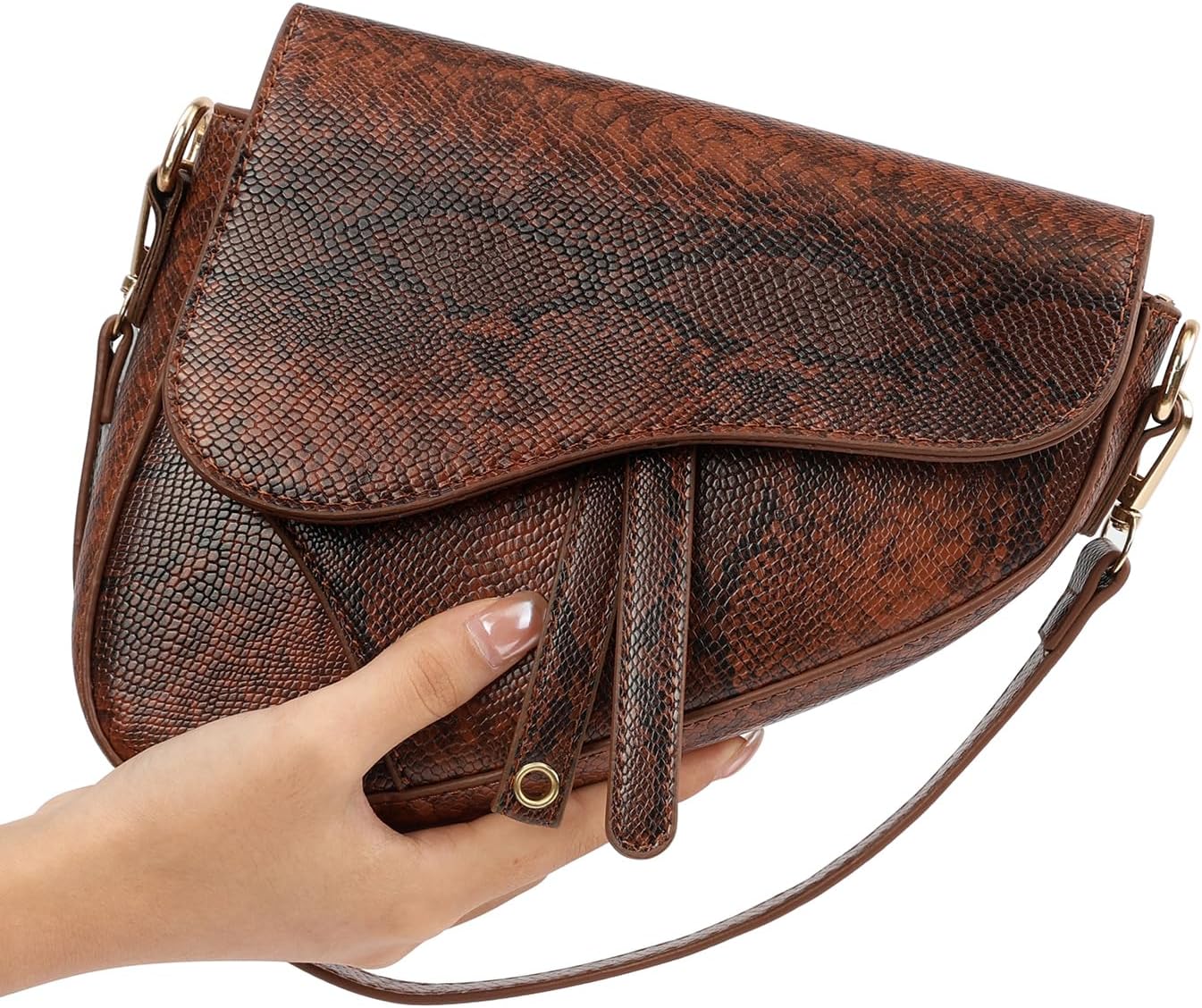 HDE Womens Saddle Shaped Convertible Shoulder Bag Trendy PU Leather Clutch Satchel Crossbody Purse Small Crocodile Handbag