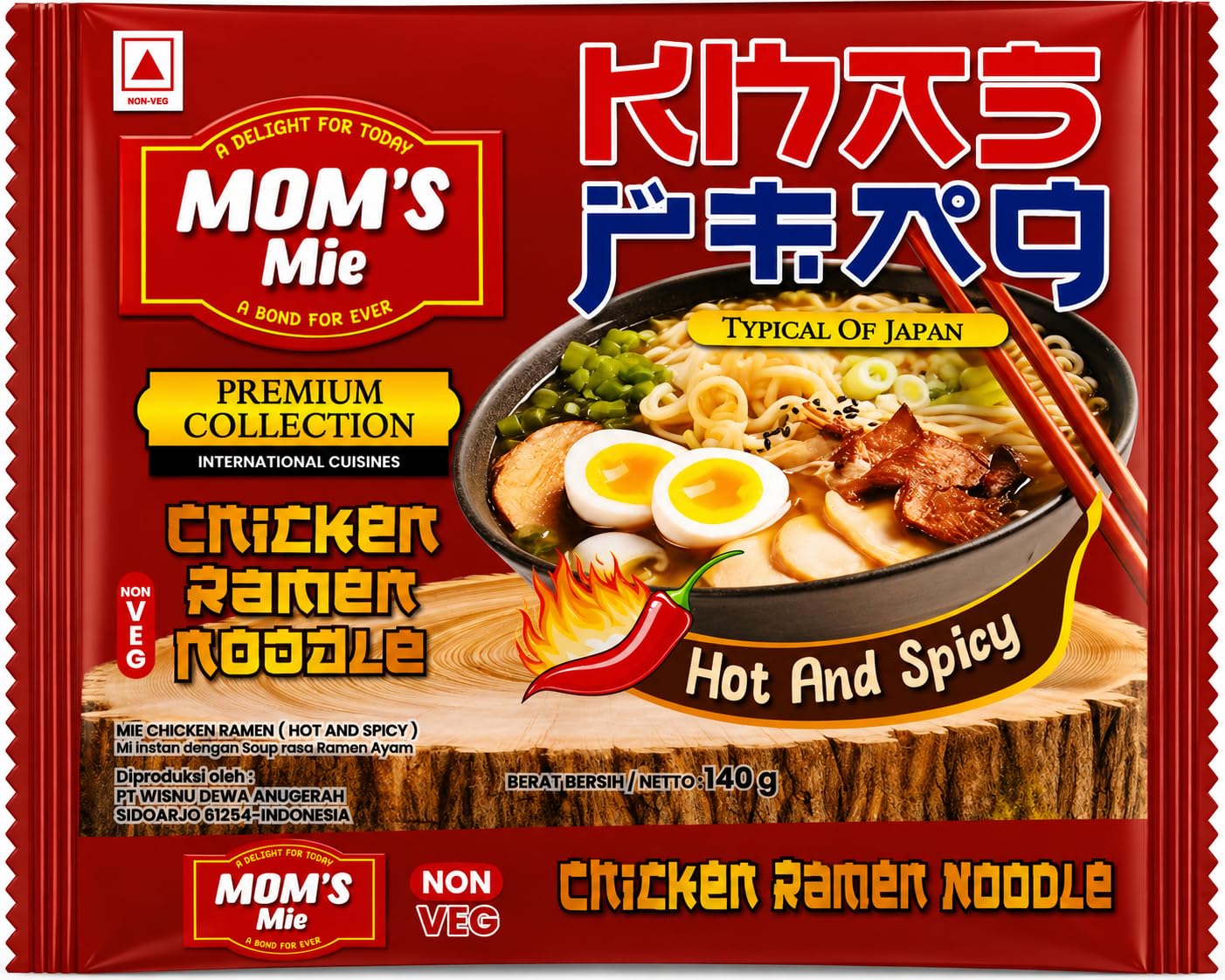 Mom's Mie Chicken Ramen Instant Noodles 140g Rich Savory Chicken