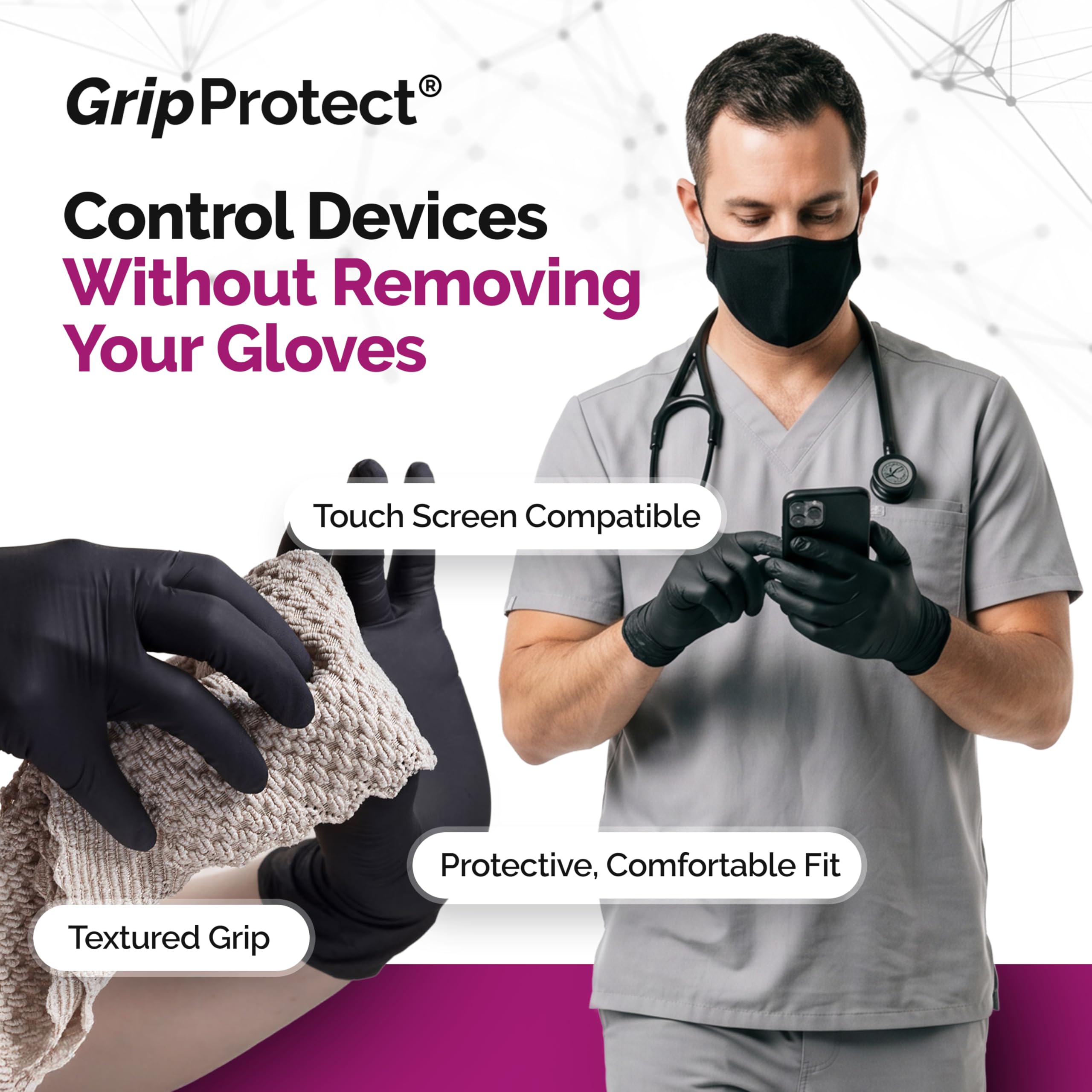 GripProtect Guantes de investigación de nitrilo negro de precisión 5 | guantes desechables sin polvo | médico, aplicación de la ley, tatuaje, agricultura, hidro, quimioterapia clasificada, resistente