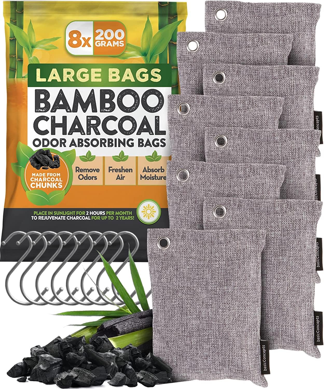 Nature Fresh Bamboo Charcoal Air Purifying Bags (8 Pack), Charcoal Bags