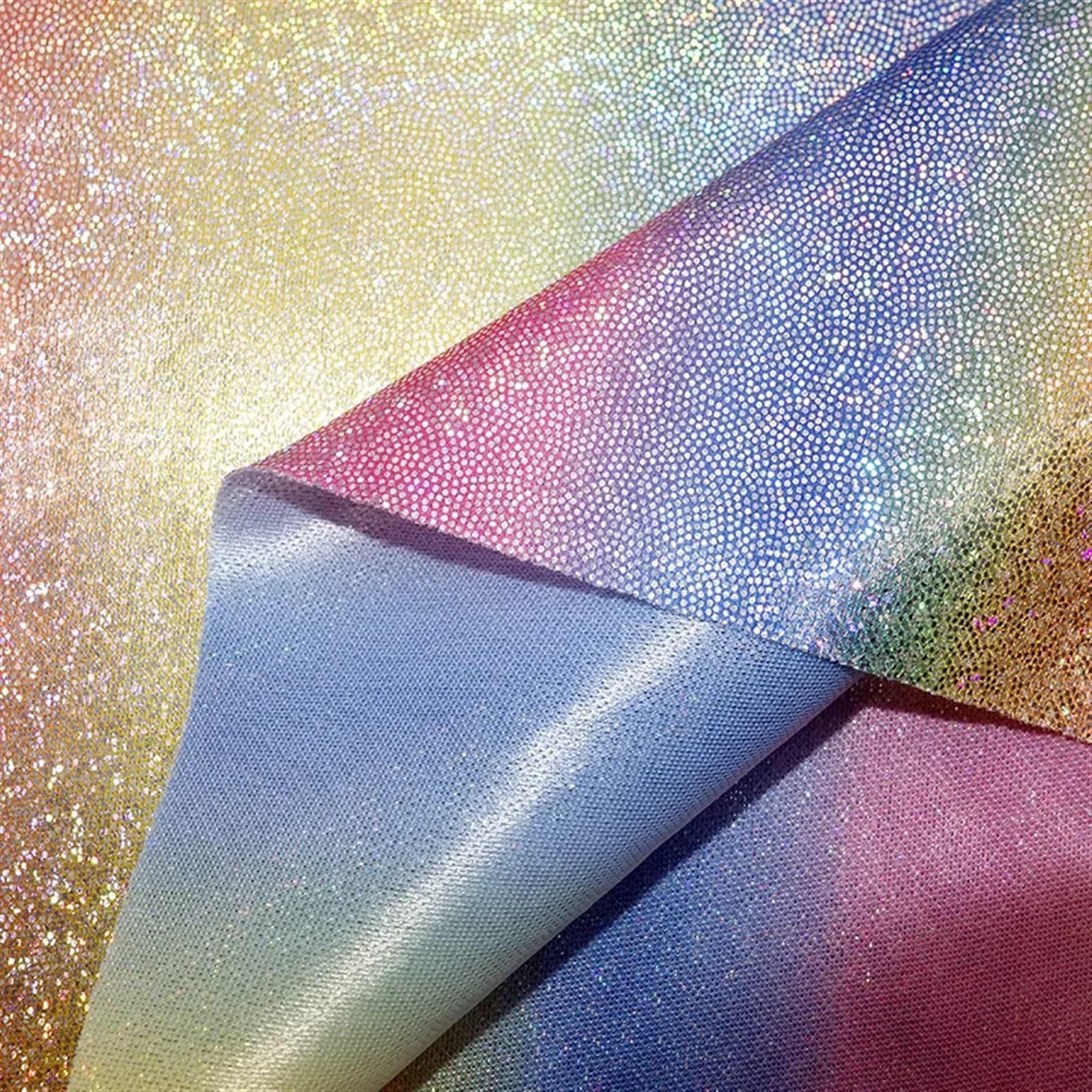 Glitter Metallic Fabric, Shiny Iridescent Holographic Polyester Fabric Various Sizes Wedding Party Doll Decor DIY(16,150CMx150CM)