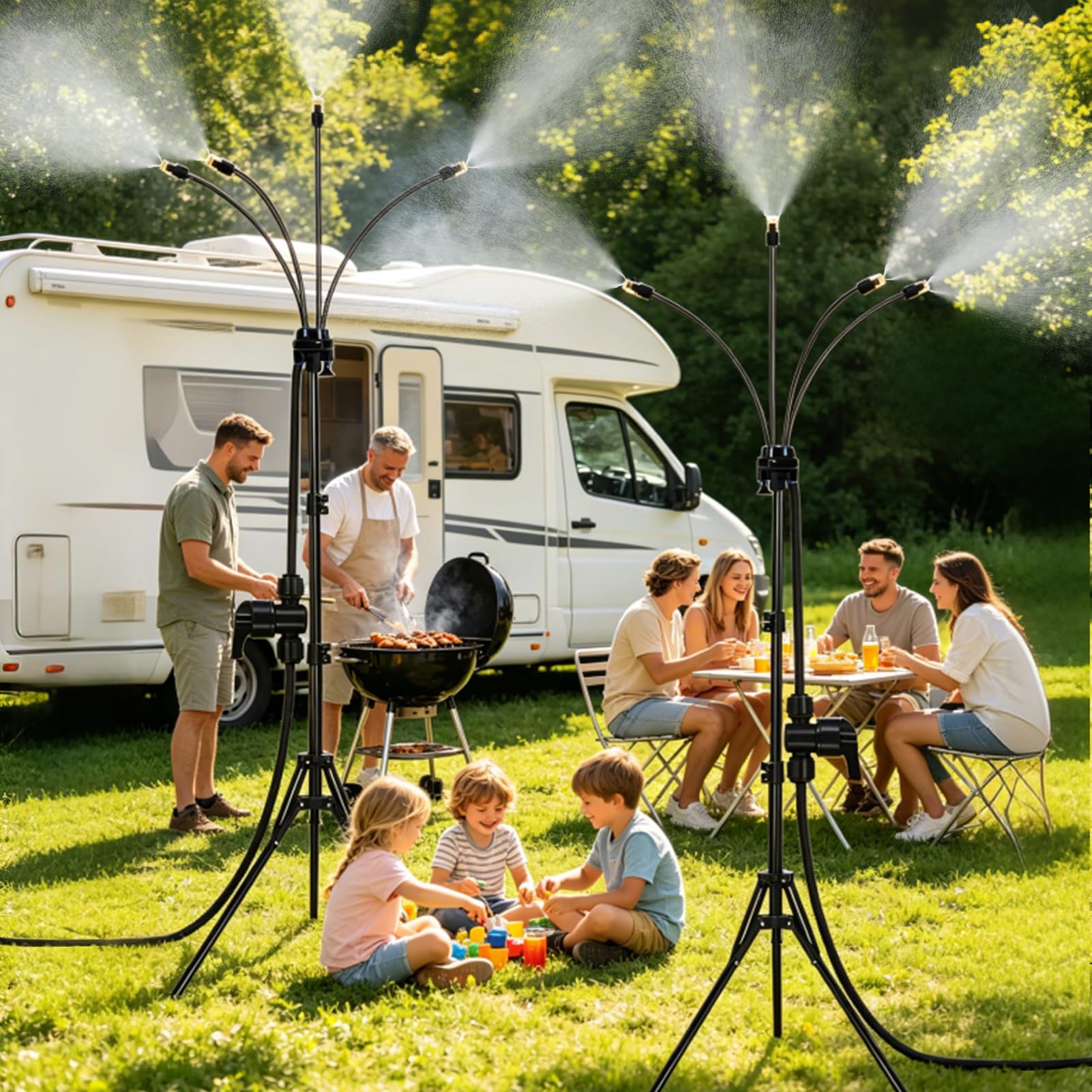 Sprühnebel Terrasse Stehend, Verstellbarer Sprühnebel Kühlung, 360° Drehbarer Wasservernebler Mit Messingdüsen & Ständer, Wassernebel Kühlung Set Für Garten, Pool, Patio Und Outdoor (A)