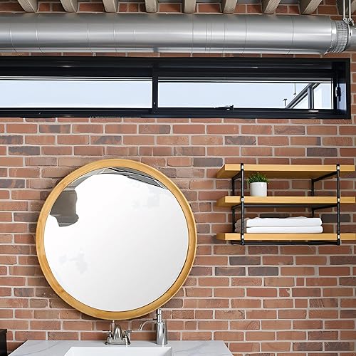 Miniatura 16 de Espejo de pared, espejo redondo, espejos decorativos con marco de madera para baño, entradas, salas de estar y tocador, dormitorio