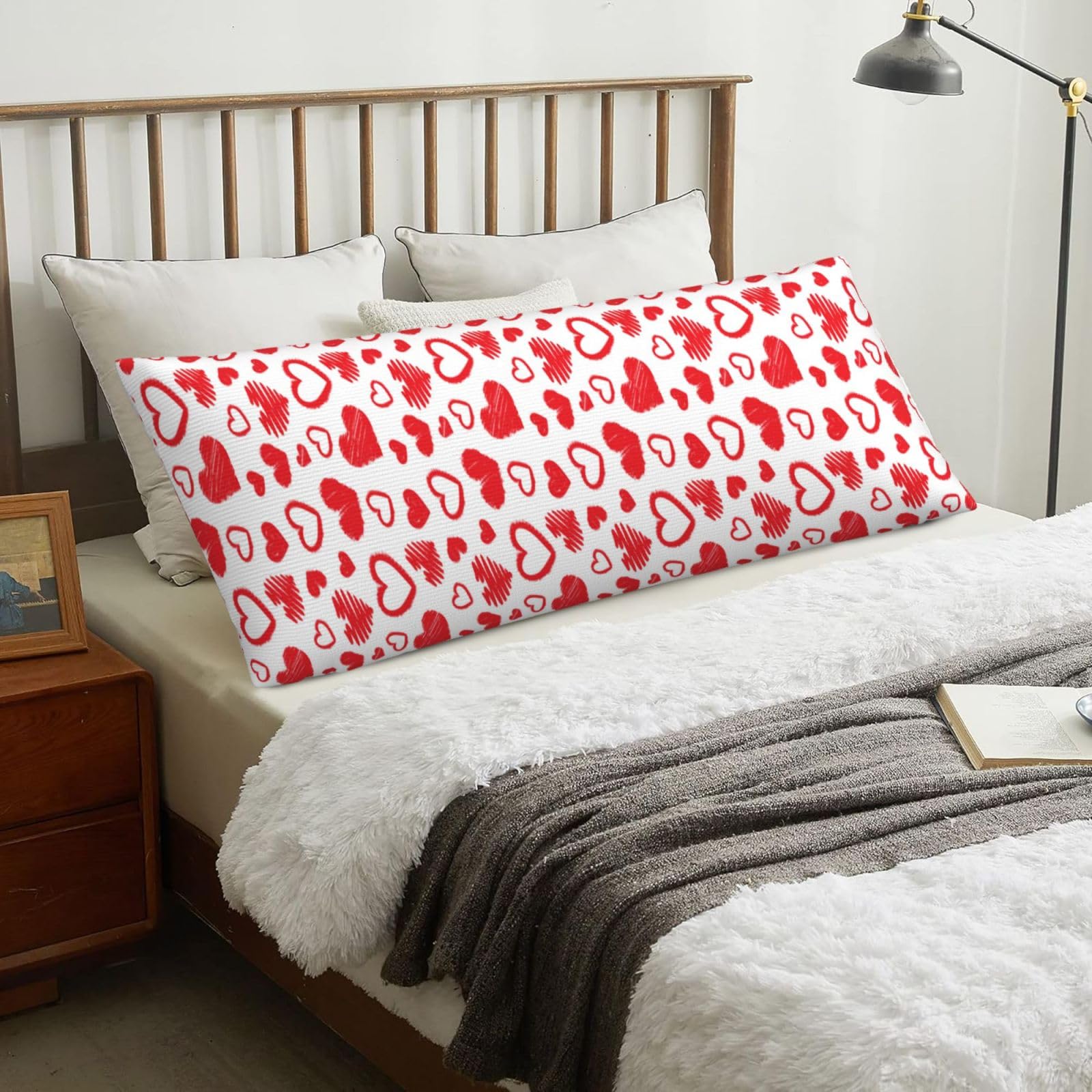 Valentines Day Heart, Body Pillow Cover with Zipper,Long Body Pillowcase 20 x 60 in