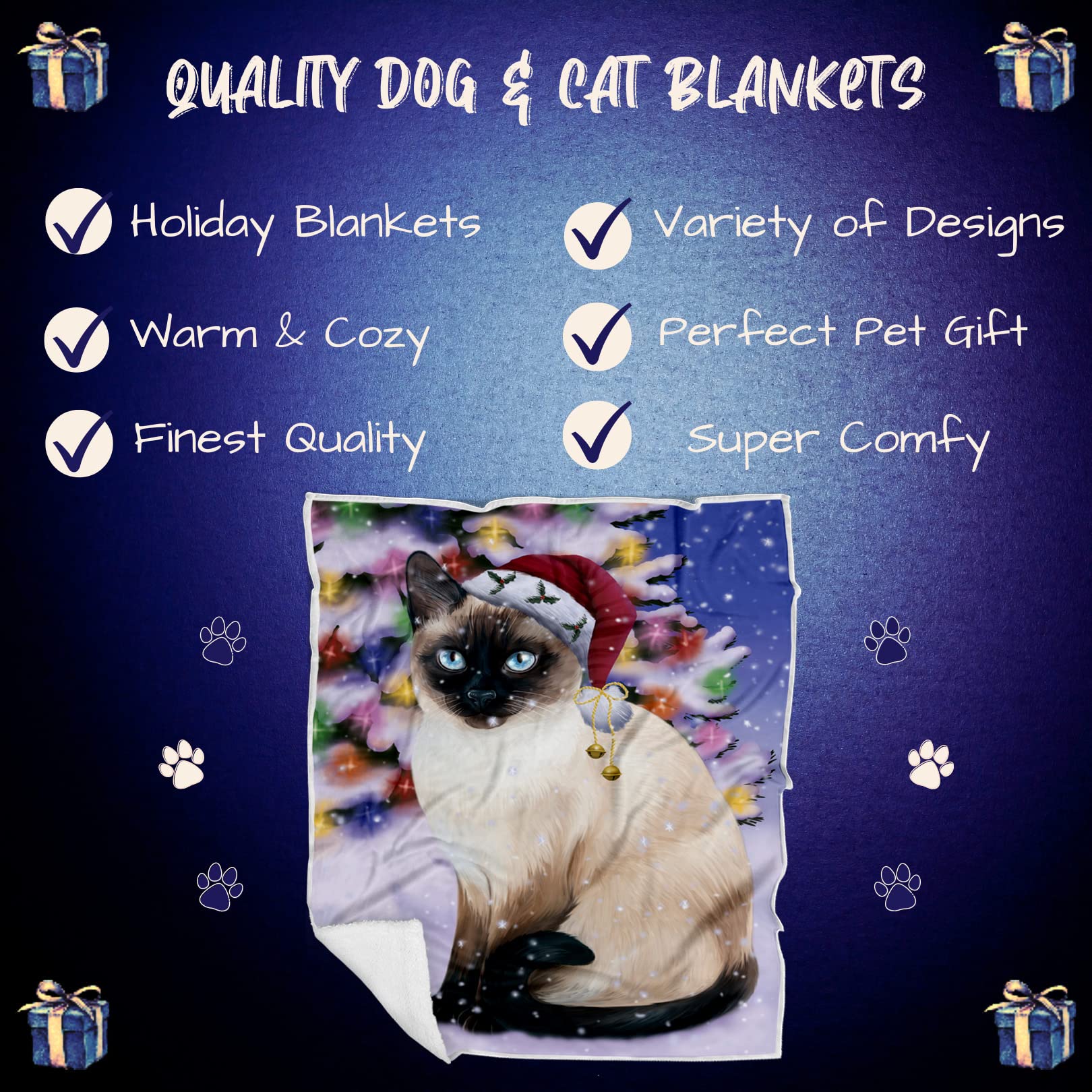 Doggie of the Day Thai Siamese Cat Blanket - Christmas Winterland Wonderland - Super Soft & Warm Pet Theme for Sofa or Bed, Warm Fleece, Sherpa or Woven Material, BLNKT89486 (50x60 Sherpa)