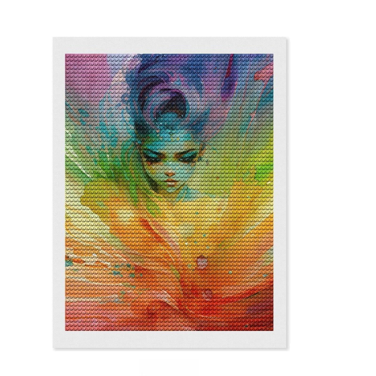 Junmoney Rainbow FAE Diamond Painting Kit 12"x16", Full Kit Included, Calming Craft to Unwind, Office Decor, Gift Idea, Easy to Enjoy