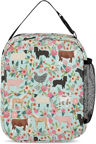 Miniatura 3 de PINEPAL Bolsa de almuerzo con diseño floral de animales de granja, vaca, pollo, para mujeres, hombres, regalos con aislamiento, para niños y niñas,