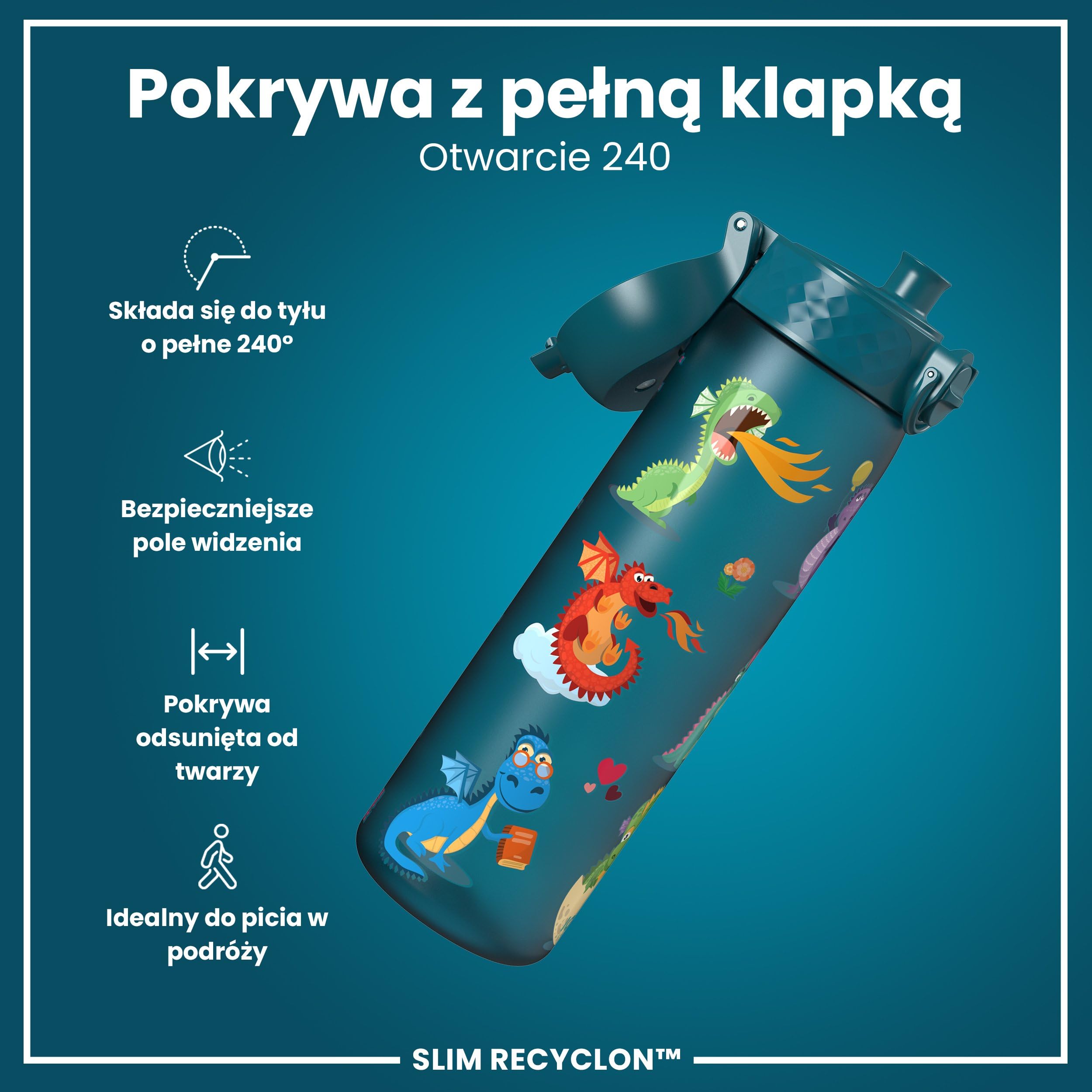 ION8 Butelka na Wodę, 500 ml/18 oz, Szczelna, Łatwe Otwieranie, Bezpieczny Zamek, Można Myć w Zmywarce, Bez BPA, Higieniczne Pokrycie, Uchwyt do Przenoszenia, Łatwa Czyszczenie, Bezwonny, Smoki