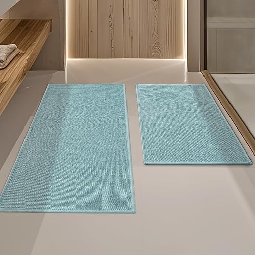 Miniatura 29 de YIHOUSE Juego de 2 alfombras de baño color beige, de secado rápido, delgadas, absorbentes, antideslizantes, lavables para inodoro y suelo