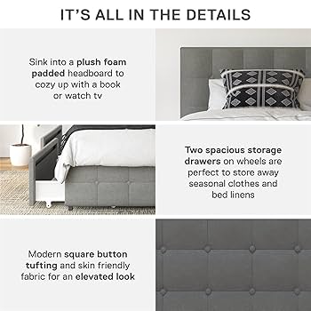 Amazon.com: DHP Rose Upholstered Platform Bed with Underbed