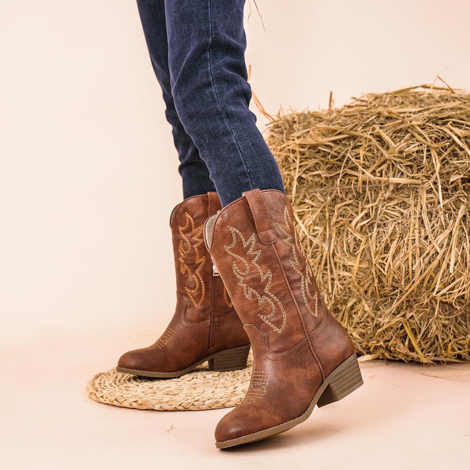 Cowboy Boots for Girls - Pointed Toe Kids Cowgirl Boots - Mid Calf Western Youth Boots for Toddler to Big Kids - Horse Riding & Party