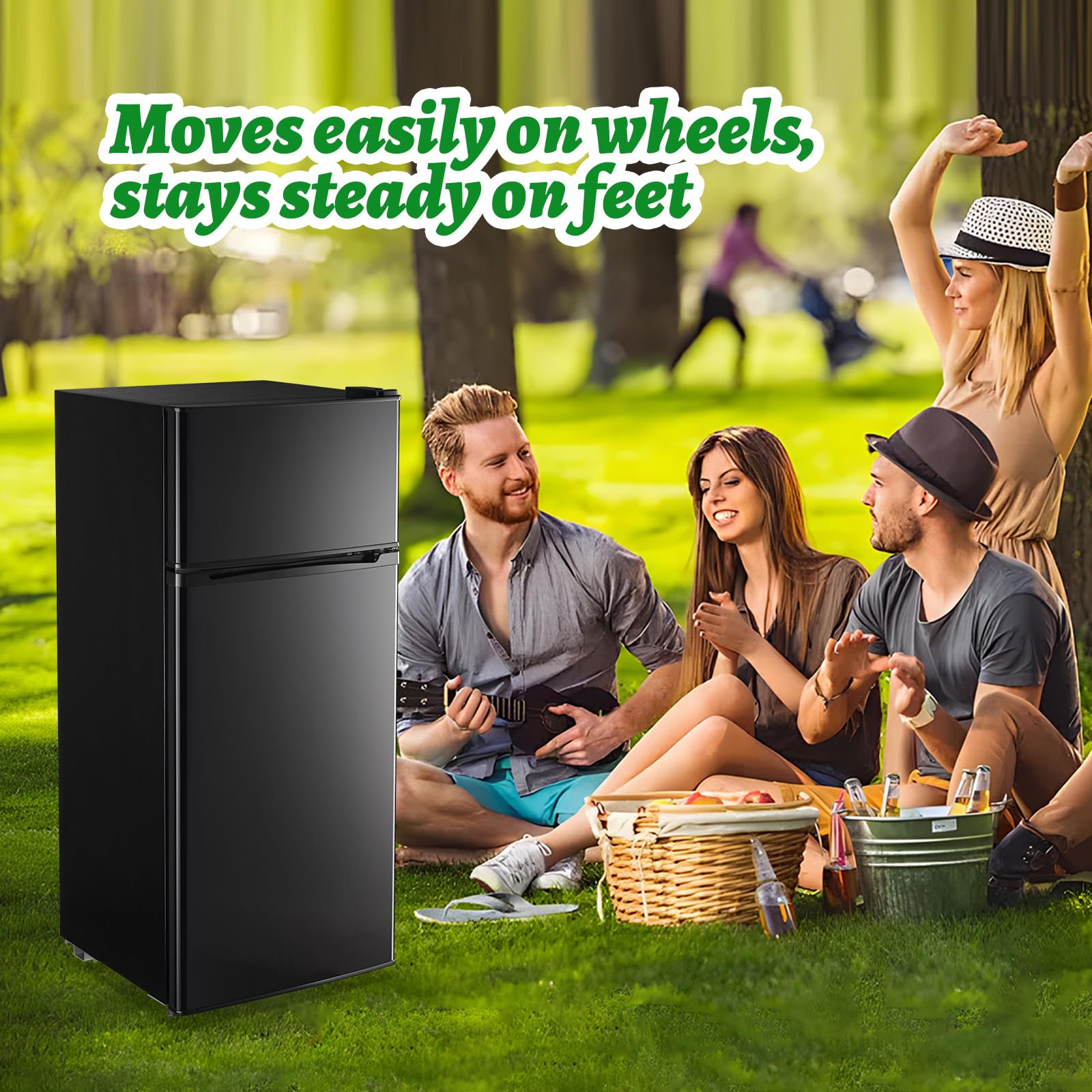 Demulelr 4.5cu.Ft Small Mini Refrigerator With Freezer Black Two Door Mini Fridge With Crisper Drawer & Extra Drink Space, LED Light, Apartment Size Fridge For Dorm Office 17.5" W X 18.5" D X 43" H on Fridge.com - View 4