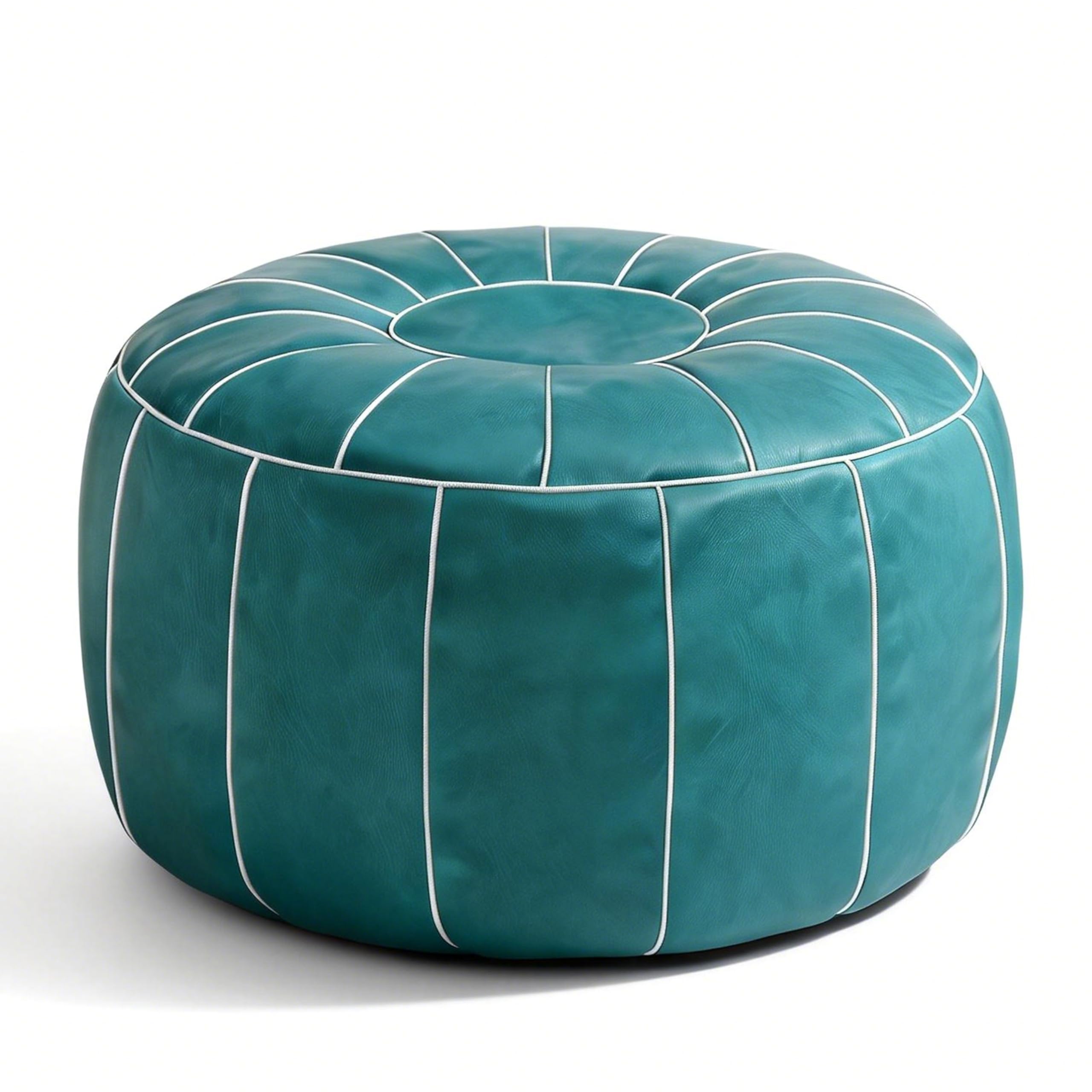 Unstuffed Moroccan Storage Pouf Foot Stool Ottoman Seat Handmade Faux Leather Bean Bag Floor Chair Foot Rest for Living Room, Bedroom or Balcony (Teal Blue)